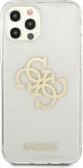 Mbështjellës Guess GUHCP12LPCUGL4GTR për iPhone 12 Pro Max 6.7", transparent, Glitter 4G Big Logo