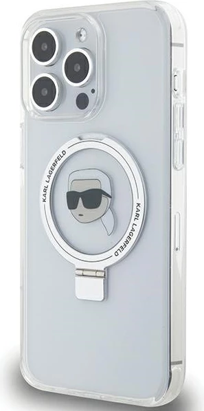 Mbështjellës Karl Lagerfeld KLHMP15LHMRSKHH për iPhone 15 Pro 6.1", me unazë Ring Stand, MagSafe, Bardhë