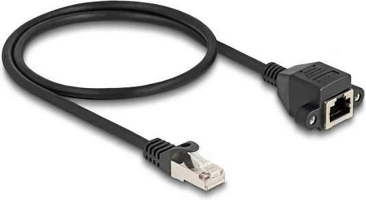 Kabllo zgjatëse RJ50 DeLOCK, mashkull në femër, S/FTP, 0.5 m, e zezë