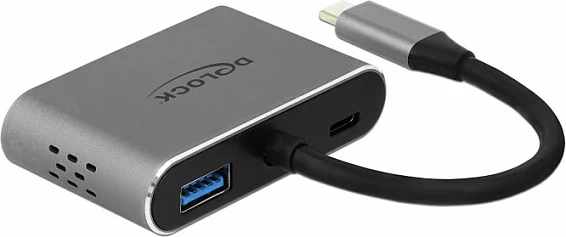 Adapter USB-C DeLOCK 64074, HDMI + VGA, USB-A 3.2 Gen1, USB-C PD 87W, metal, gri