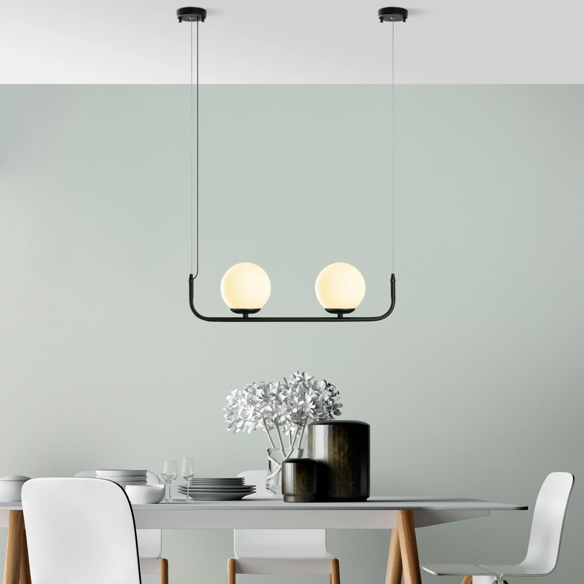 Llambë tavani Opviq Faruk, metal i zi, 2 copa, 56x15x20-110cm
