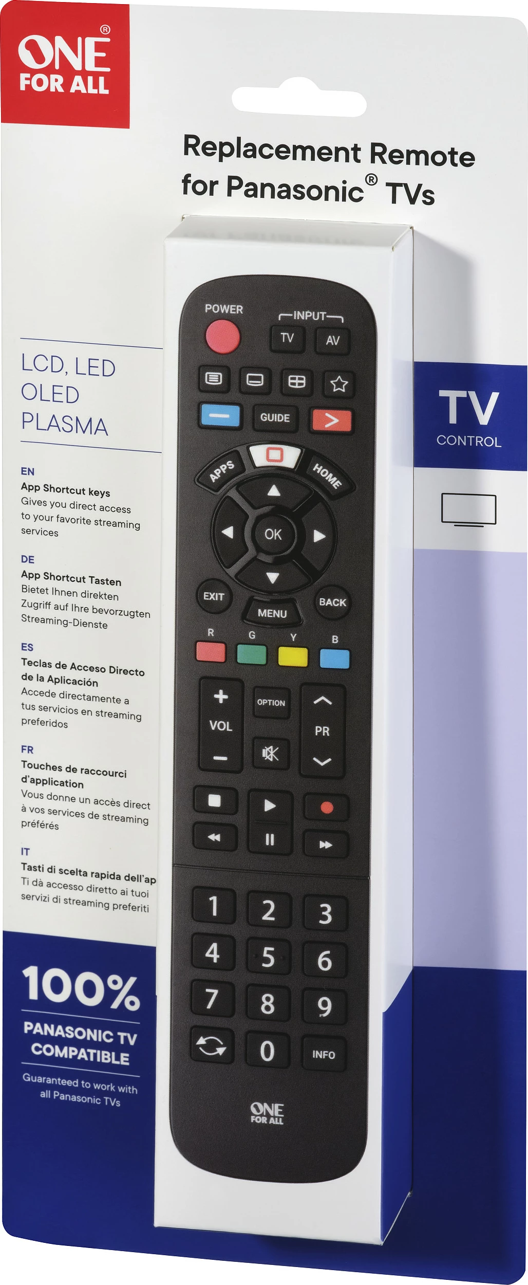 Telekomandë One For All për TV Panasonic, IR, AAA x2, e zezë