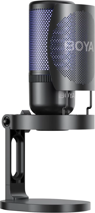 Mikrofon BOYA K3 me kabllo USB-C, 48 kHz/16-bit, superkardioid, RGB, me stativ tavoline & pop filter, i zi