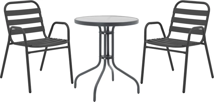 Tavolinë me karrige Watson-Sussie set prej 3 pjesësh metal-xham anthracite Φ60x70cm