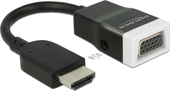 Adapter HDMI në VGA DeLOCK 65587, me audio 3.5mm, 150 mm, zi/bardhë