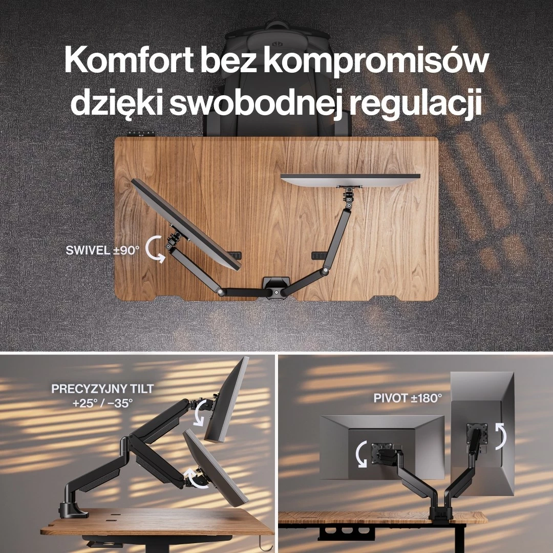 Mbajtës monitori Endorfy Atlas GS Pro Double, për 2 ekrane, i zi