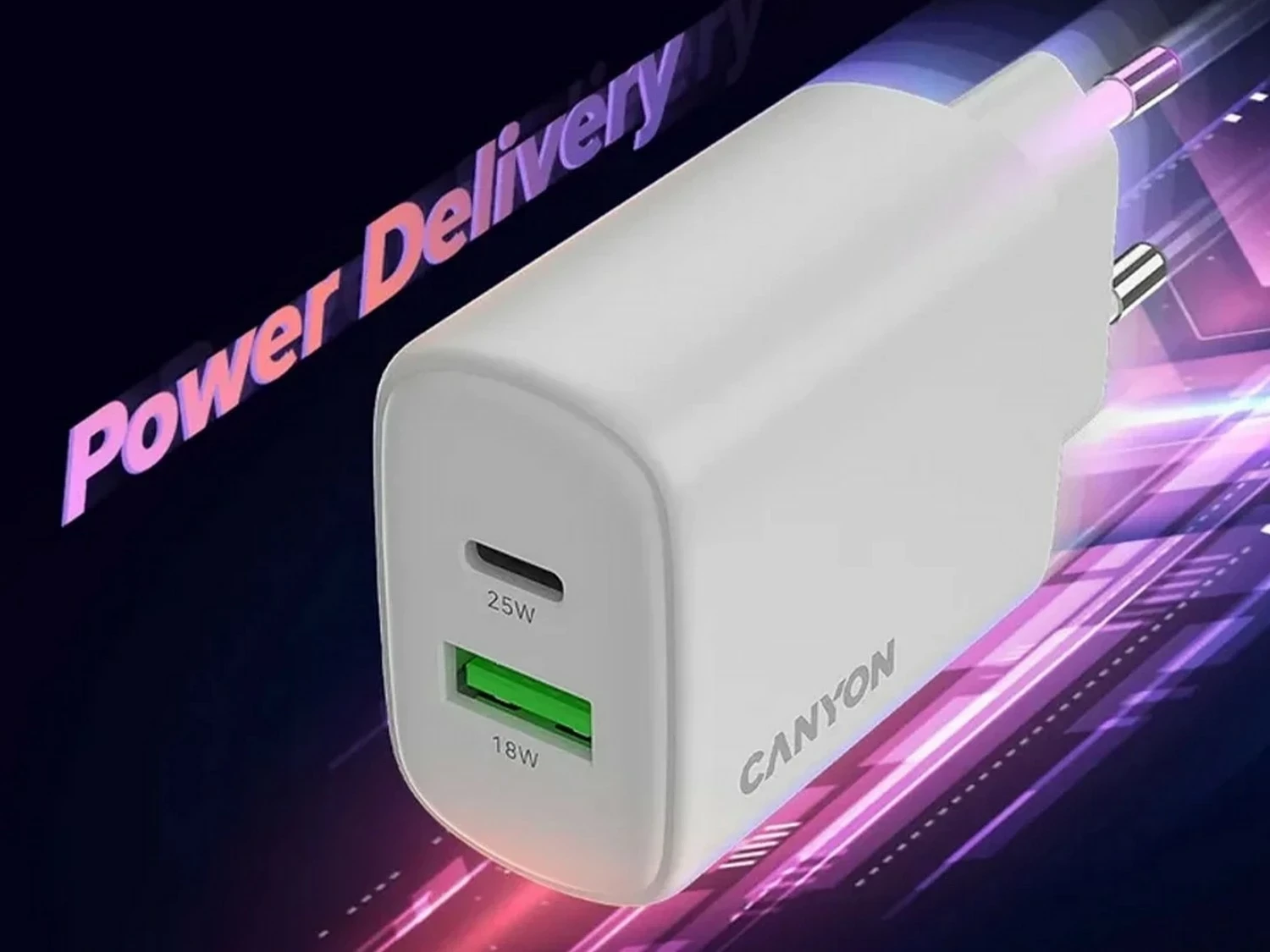 Karikues rrjeti Canyon OnCharge 250 25W, 1x USB-C PD, 1x USB-A QC, i bardhë