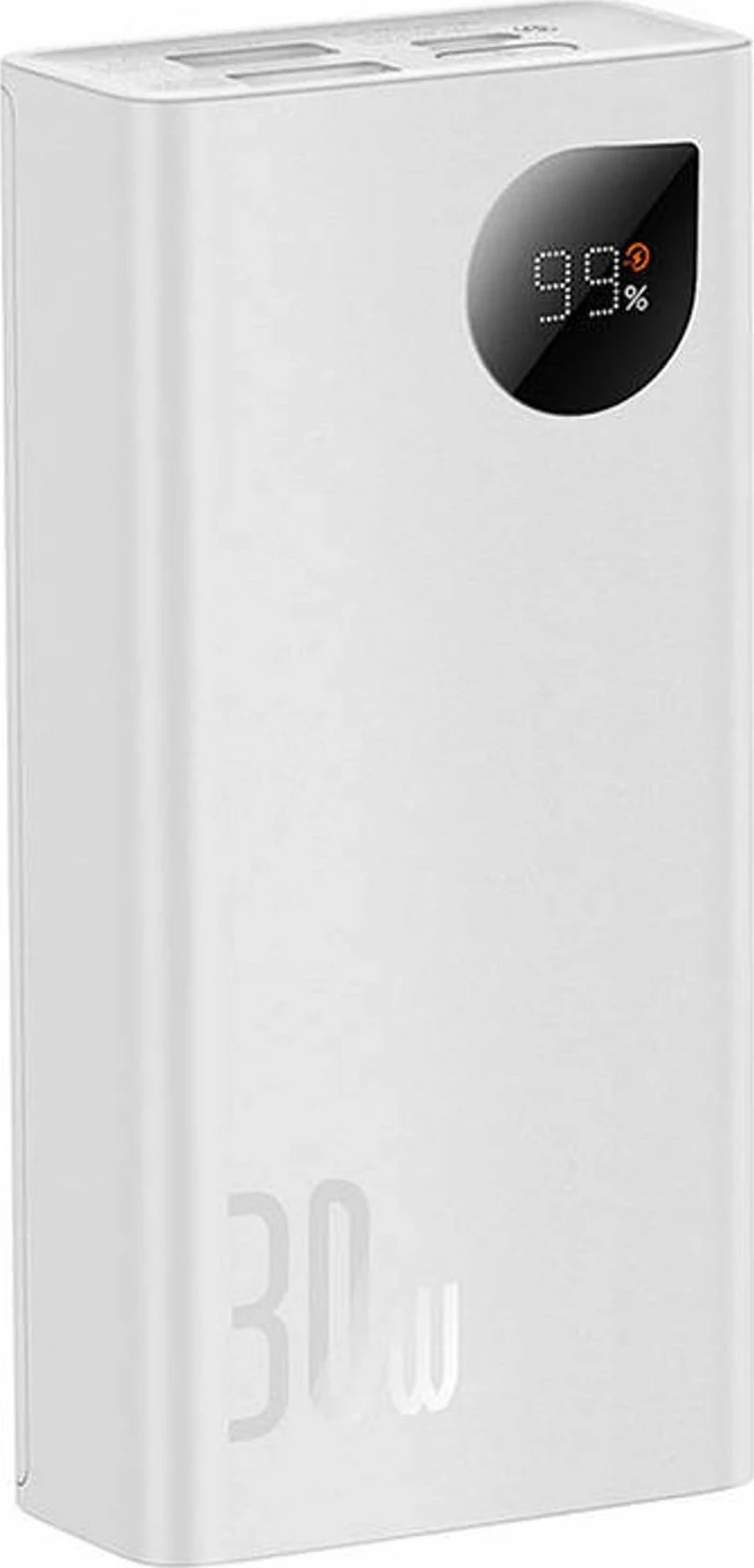 Powerbank Baseus Adaman2 10000mAh 30W PD me display, 3 porta, me kabllo USB-C 30cm, i bardhë