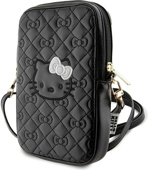 Çantë dore Hello Kitty Quilted Bows Strap, lëkurë artificiale, e zezë