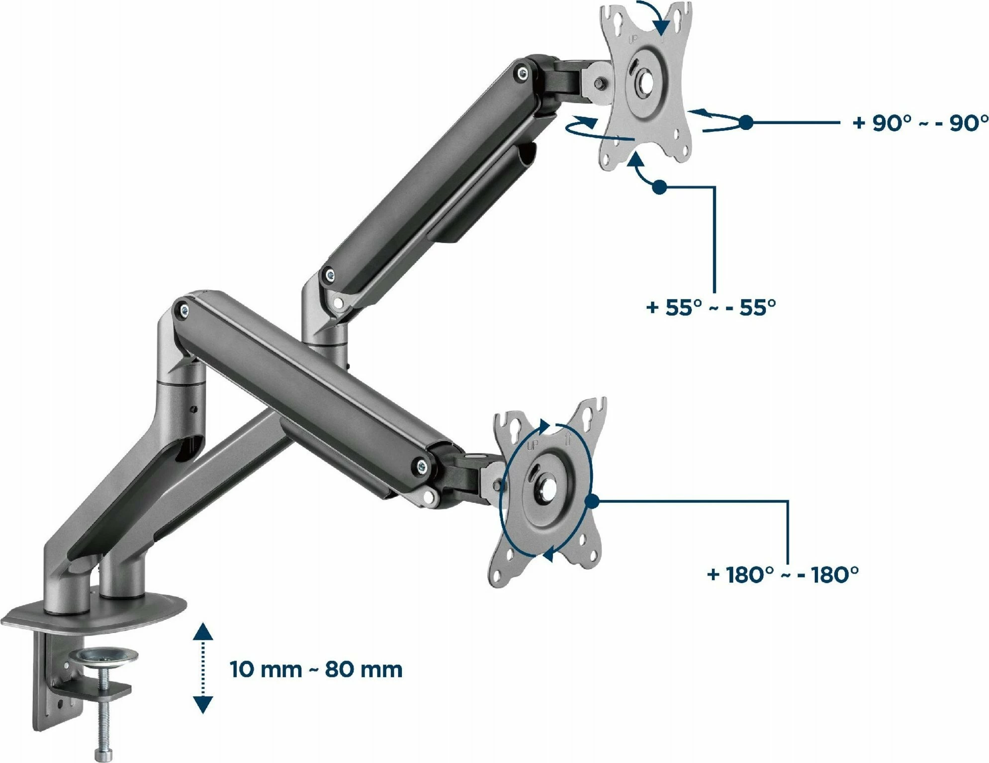 Mbajtëse tavoline për 2 monitorë Gembird MA-DA2-05 17"-32" VESA 75x75/100x100, gri