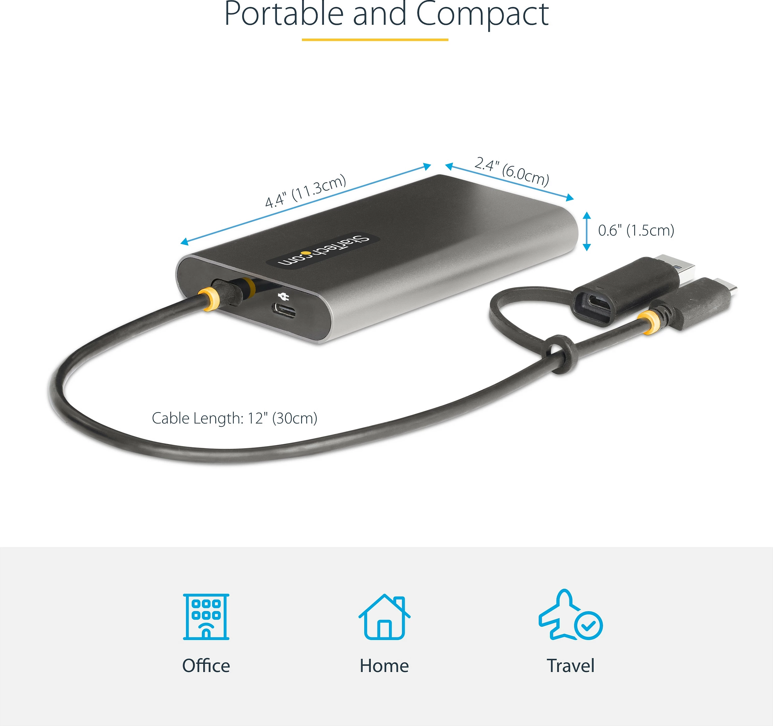 Adapter USB-C/A në Dual HDMI StarTech, 2x HDMI, 4K 60Hz, Power Delivery 100W, gri