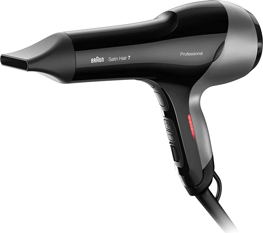 Tharëse flokësh Braun Satin Hair 7 HD780, 2000 W, motor AC profesional, sensor temperature, 10 nivele, set stilimi, e zezë/gri