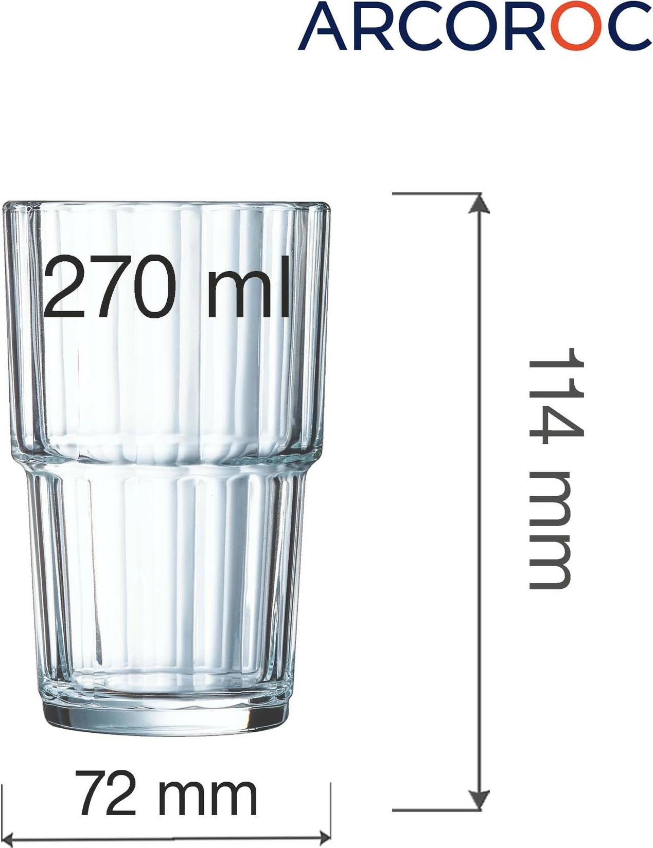 Gotë highball Arcoroc Norvegia 270 ml, transparente, set 6 copë