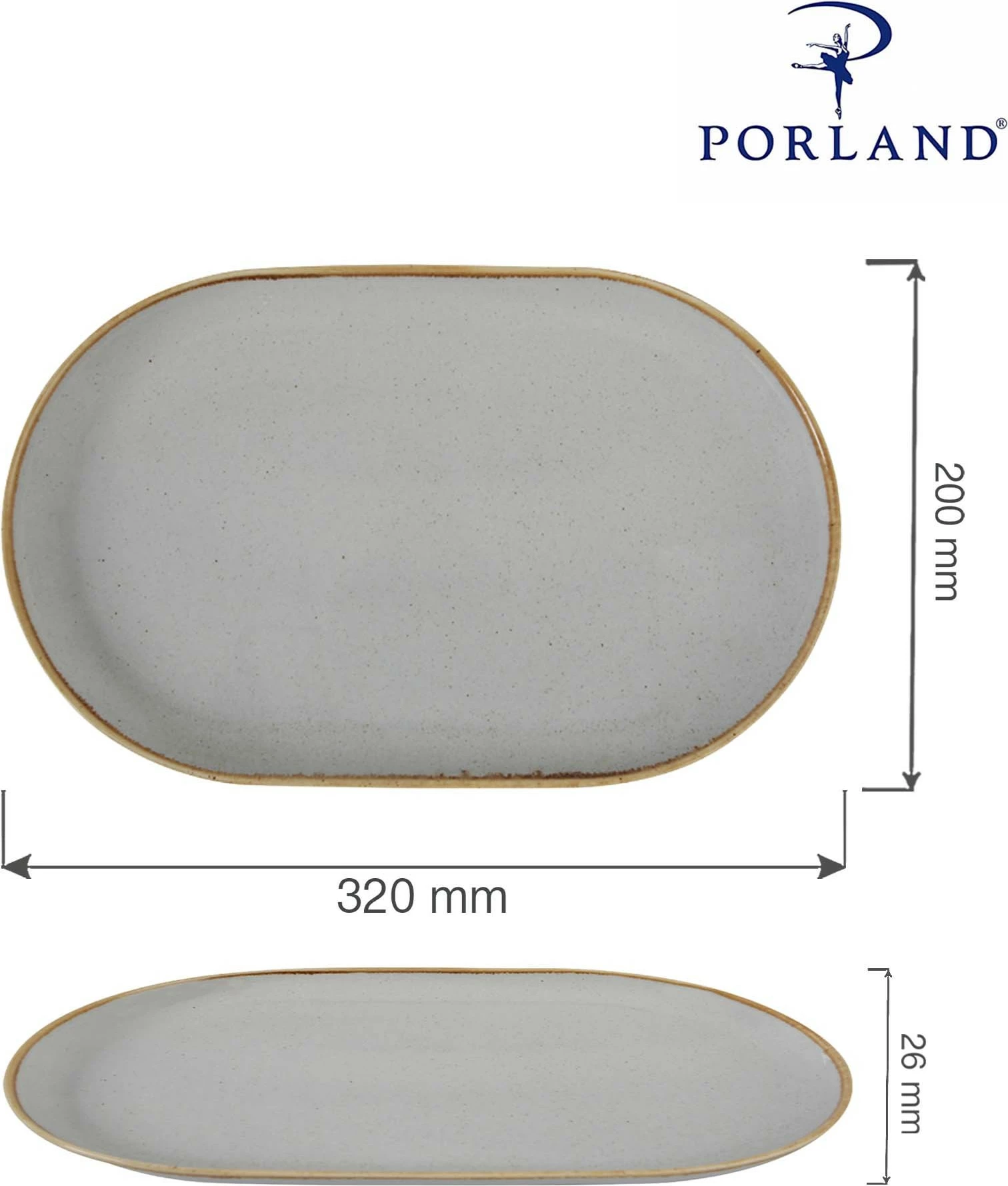 Pjatë servirjeje ovale Porland Seasons Ashen 320x200 mm porcelan, gri e çelët, set 6 copë