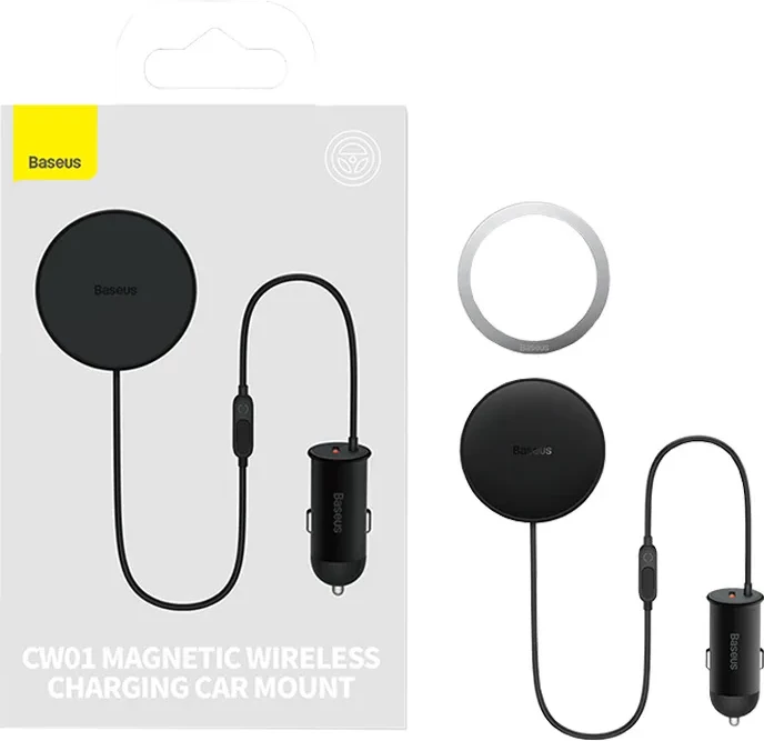 Mbajtës magnetik për veturë Baseus CW01 me karikues USB-A 15W + 25W, i zi