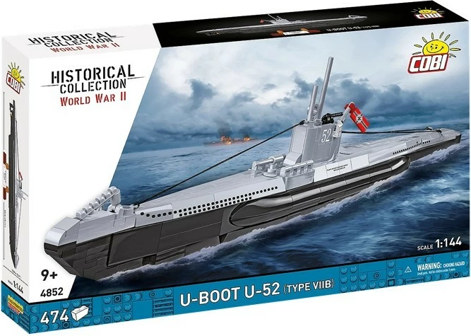 Set blloqesh ndërtimi, Cobi, U-Boat U-52 Type VIIB 4852, 474 elemente, shkallë 1:144, gjatësi 46 cm