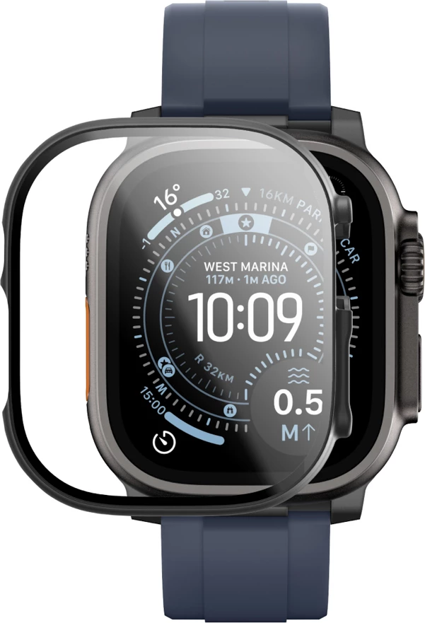 Mbrojtës xhami me kasë për smartwatch, AmazingThing Radix FullGuard, Apple Watch Ultra 3 49mm, xham 9H, kompatibil me karikim wireless, e zezë