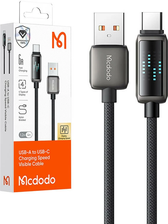Kabllo Mcdodo CA-2350 USB-A në USB-C, 1.2m, 6A, ekran LED, e zezë