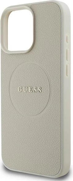 Mbështjellës Guess Grained Ring MagSafe për iPhone 16 Pro, bezhë