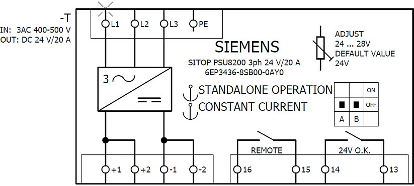 Furnizues rryme Siemens SITOP PSU8200 6EP34368SB000AY0, 24V/20A, gri/bardhë