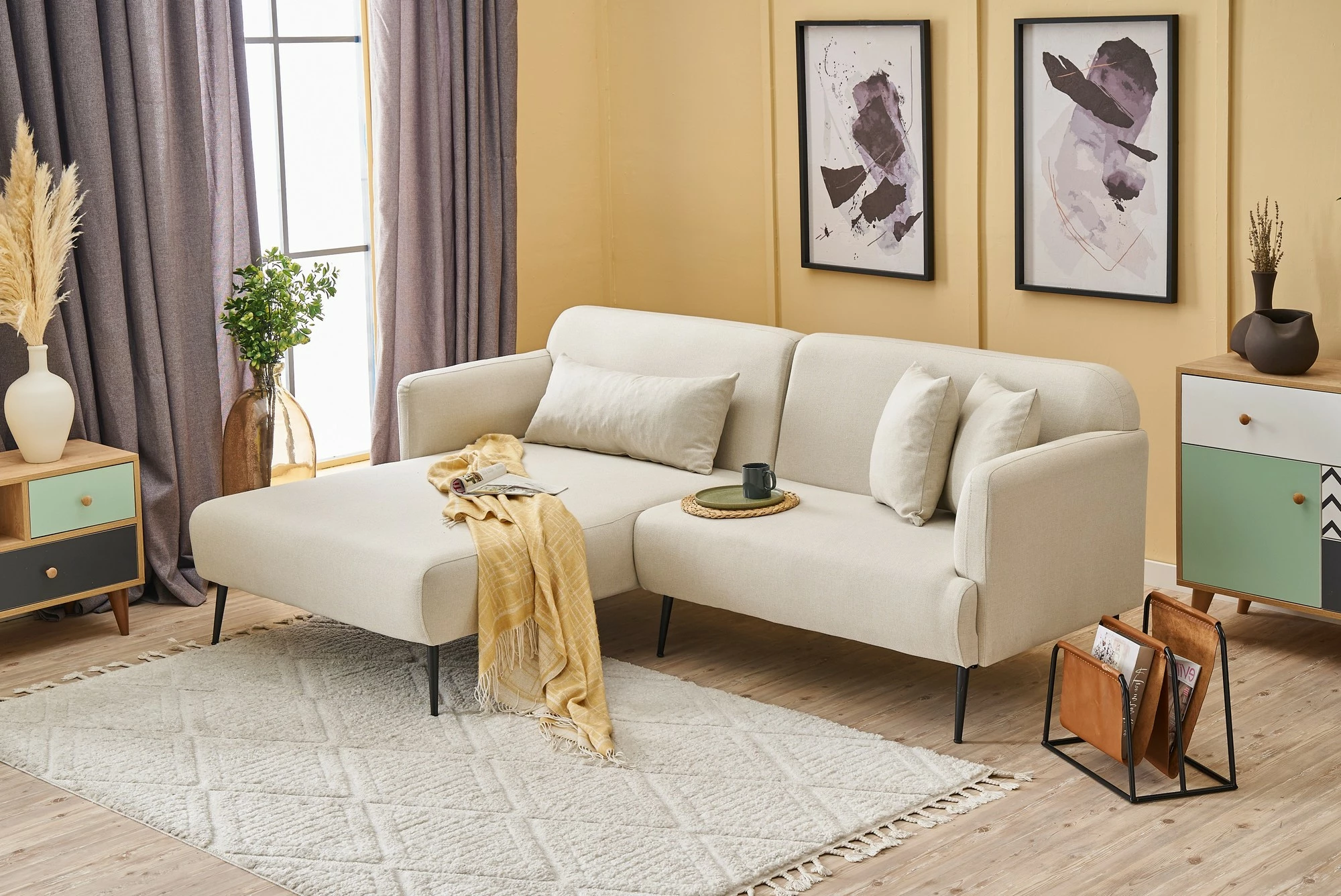 Kënd-sofë Atelier del Sofa Revos, anë e majtë, krem