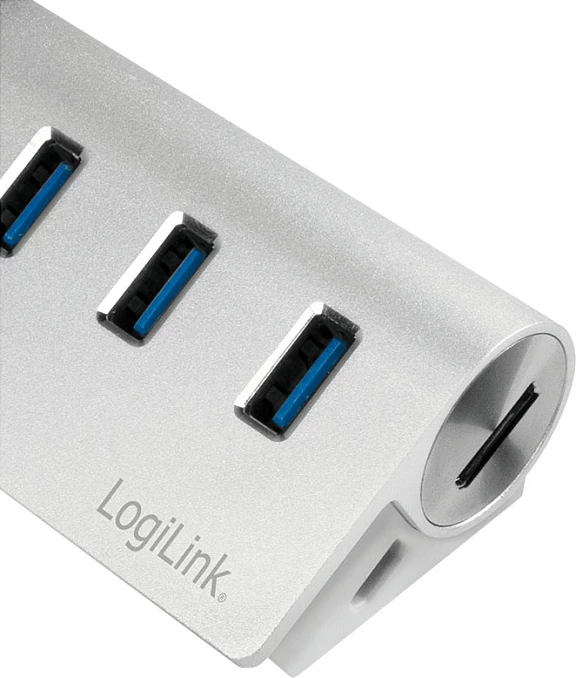USB hub LogiLink, 3 porta USB 3.0 me lexues kartelash SD/microSD, argjendtë