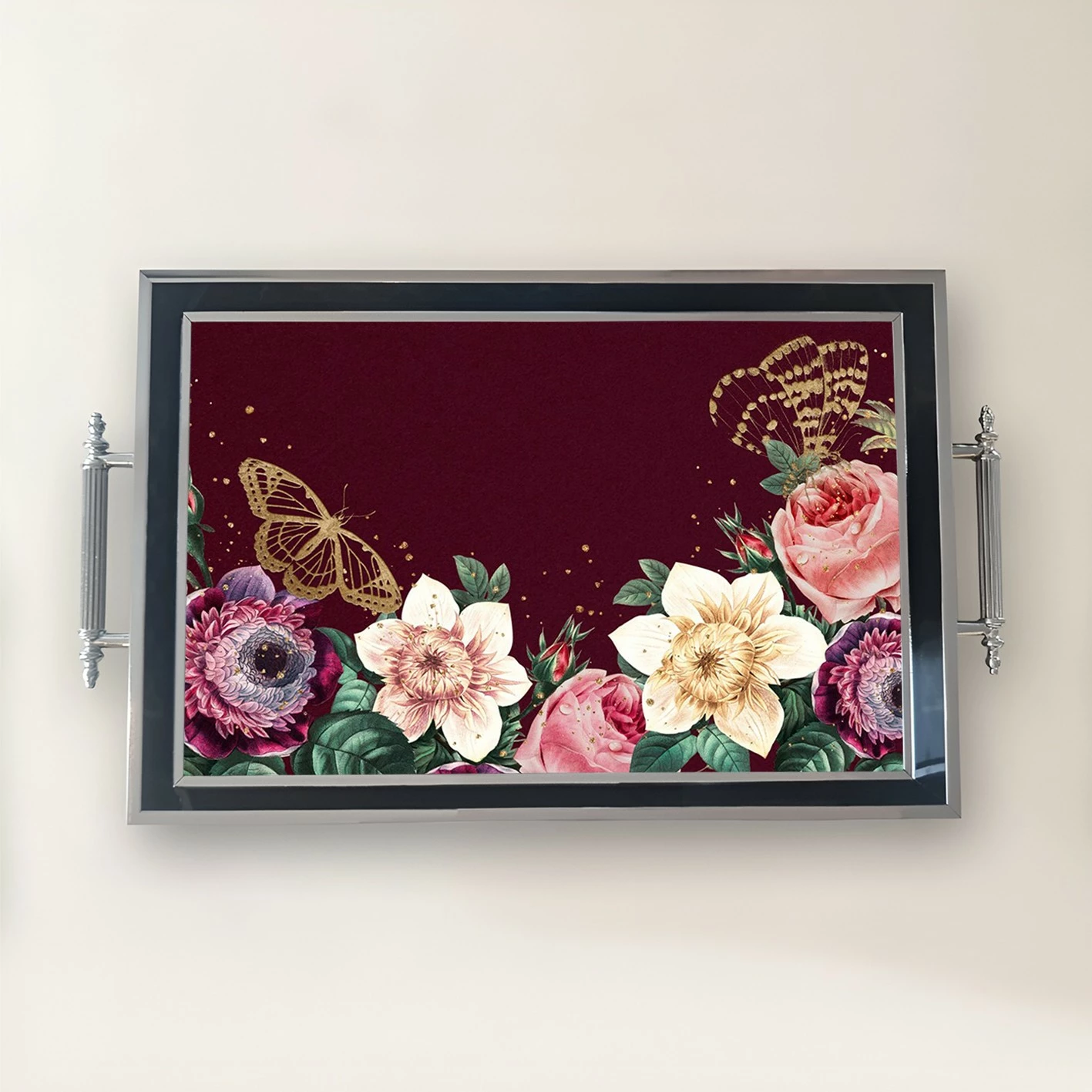 Tabaka qelqi me dizajn lulesh, Aberto Design, TPG9825, shumëngjyrëshe