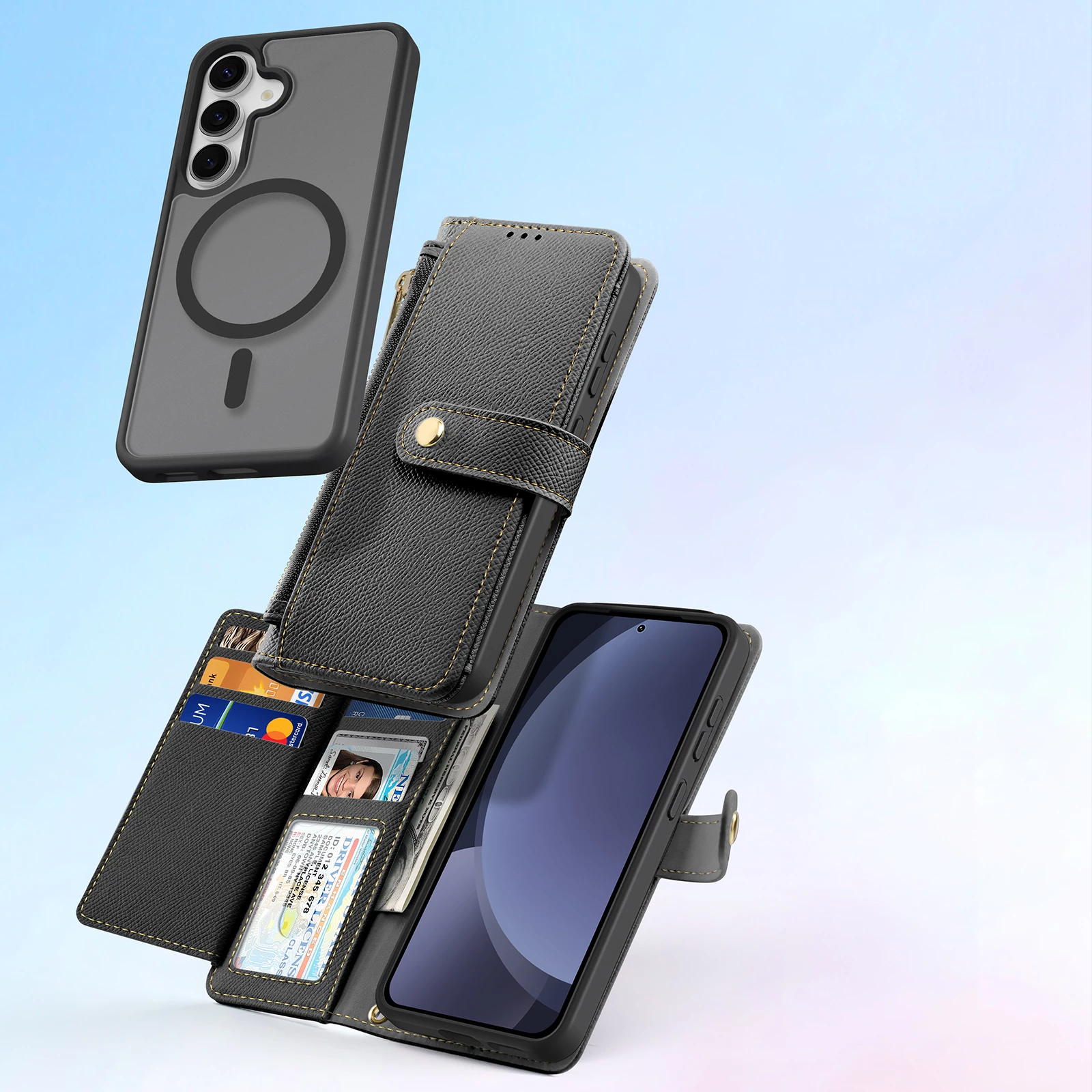 Mbështjellës Dux Ducis Lawa për Samsung Galaxy S25+, lëkurë, me portofol magnetik, i zi