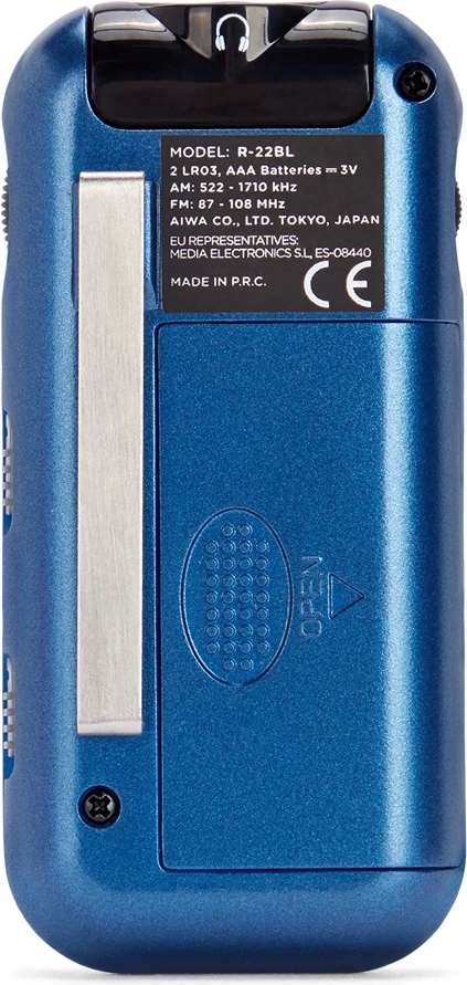 Radio portative xhepi Aiwa R-22BL AM/FM, me kufje, blu, set me bateri AAA