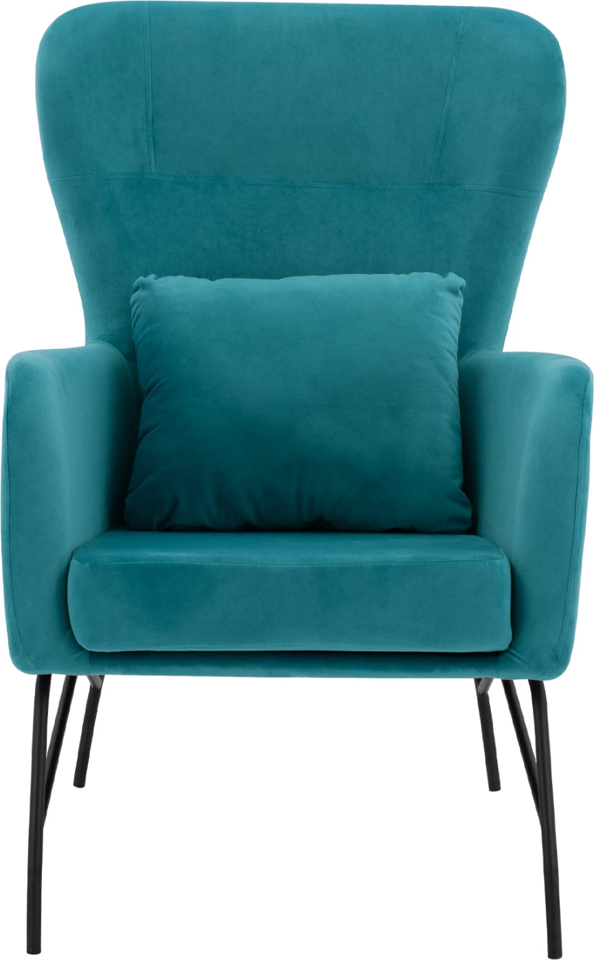 Bergere kadife, ngjyrë turkuaz, këmbë metalike të zeza, FH8721.08, 67x80x102 cm