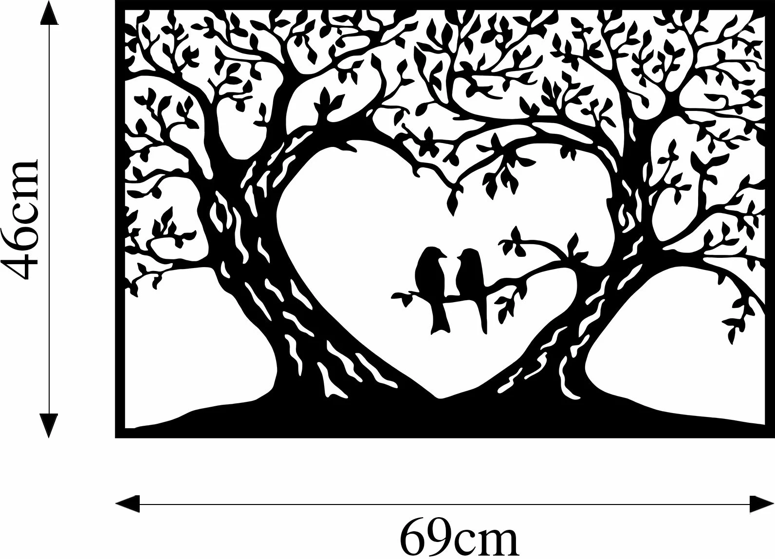 Aksesor muri dekorativ prej metali, Wallity, Birds Love - 280 S, ngjyrë e zezë, 46x69cm