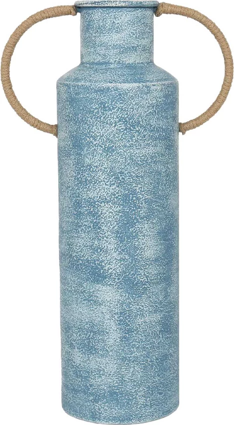 Vazë dekorative Atlantic, metal, ngjyrë kaltër-bardhë, litar natyral, 34x17x60cm