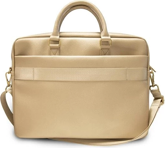 Çantë laptopi Guess Saffiano Script, 16 inç, lëkurë eko, ari