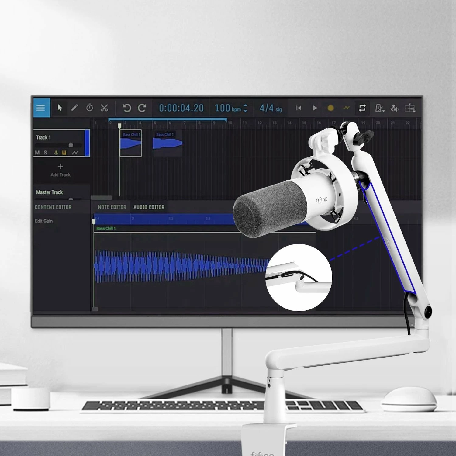 Mikrofon dinamik Fifine K688W USB/XLR, kardioid, i bardhë, set me shock mount 7