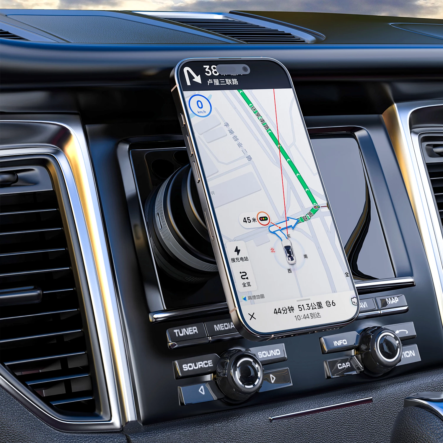 Mbajtës makine me karikues wireless 15W, Dudao F24MAX, MagSafe, kupë thithëse automatike, USB-C, i zi