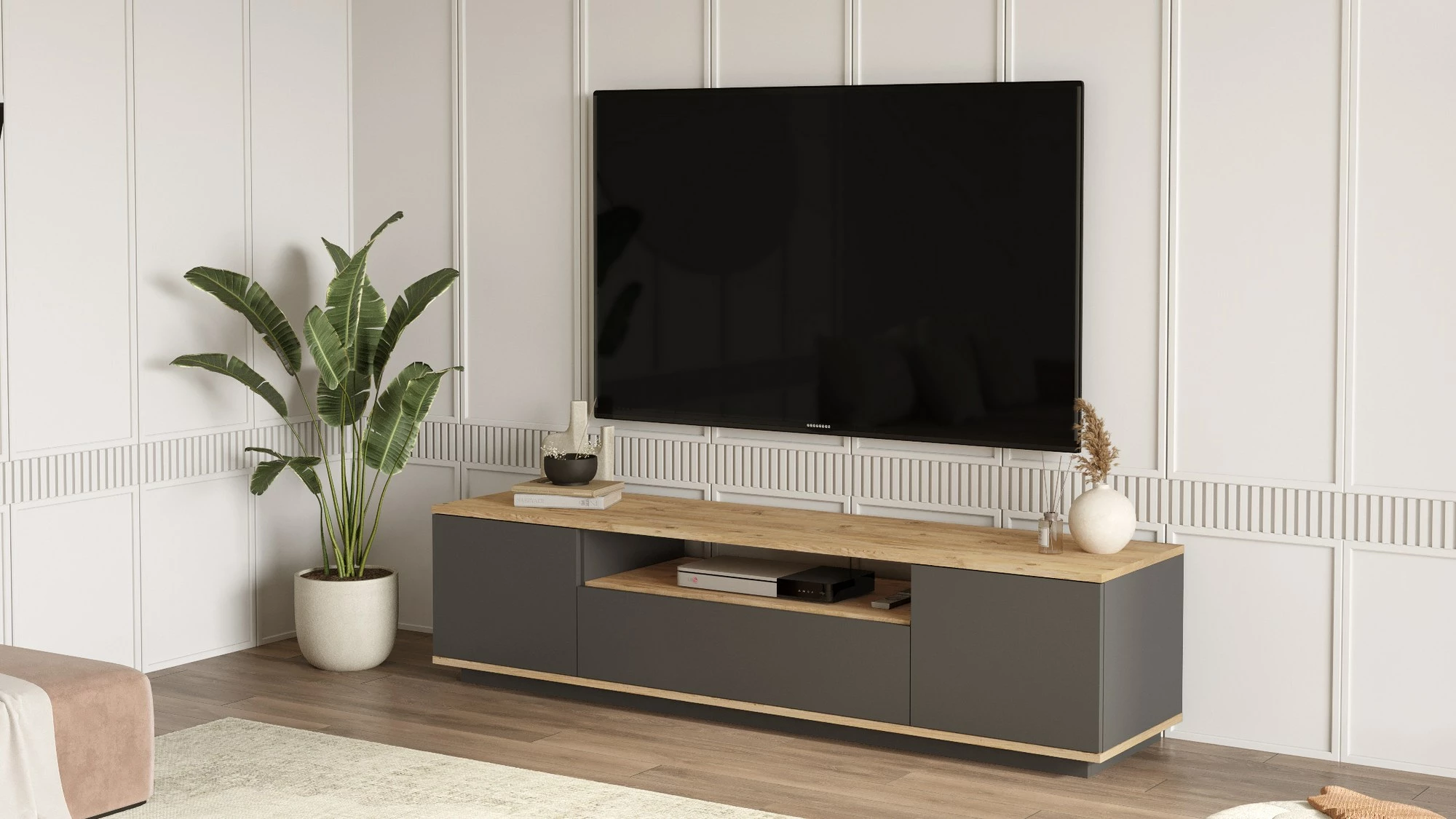 Komodë TV Hanah Home, Fr7-Aa, ngjyrë pishë Atlantike dhe antracit