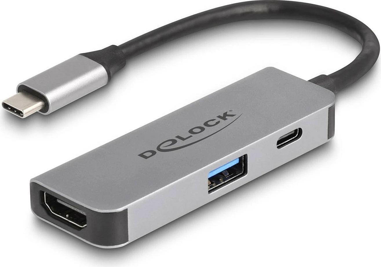 Adapter USB-C DeLOCK 61063, HDMI 4K 60Hz, USB-A 10Gbps, USB-C PD 95W, gri