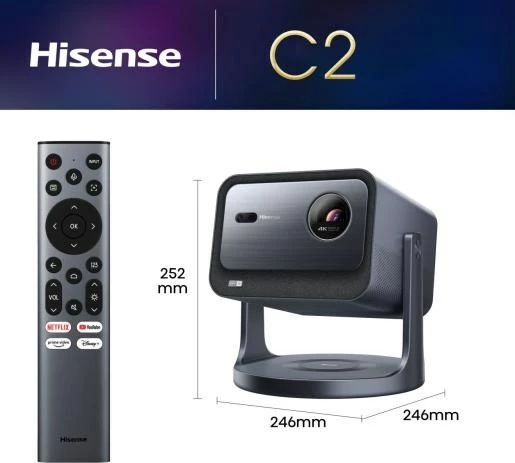Projektor laser Hisense C2, UHD 4K, 2000 ANSI lumens, Gri