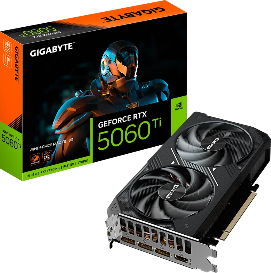 Kartelë grafike GIGABYTE GeForce RTX 5060 Ti WINDFORCE MAX OC 8G 8GB GDDR7 PCIe 5.0, e zezë