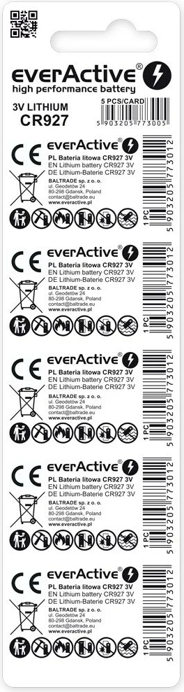 Bateri litium everActive CR927, set 5 copë