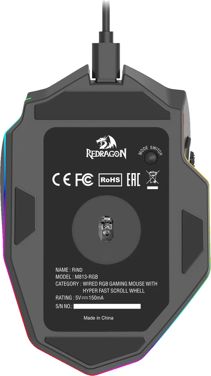 Maus me kabllo Redragon Rind M813-RGB, 16000 DPI, RGB, 7 butona, i zi