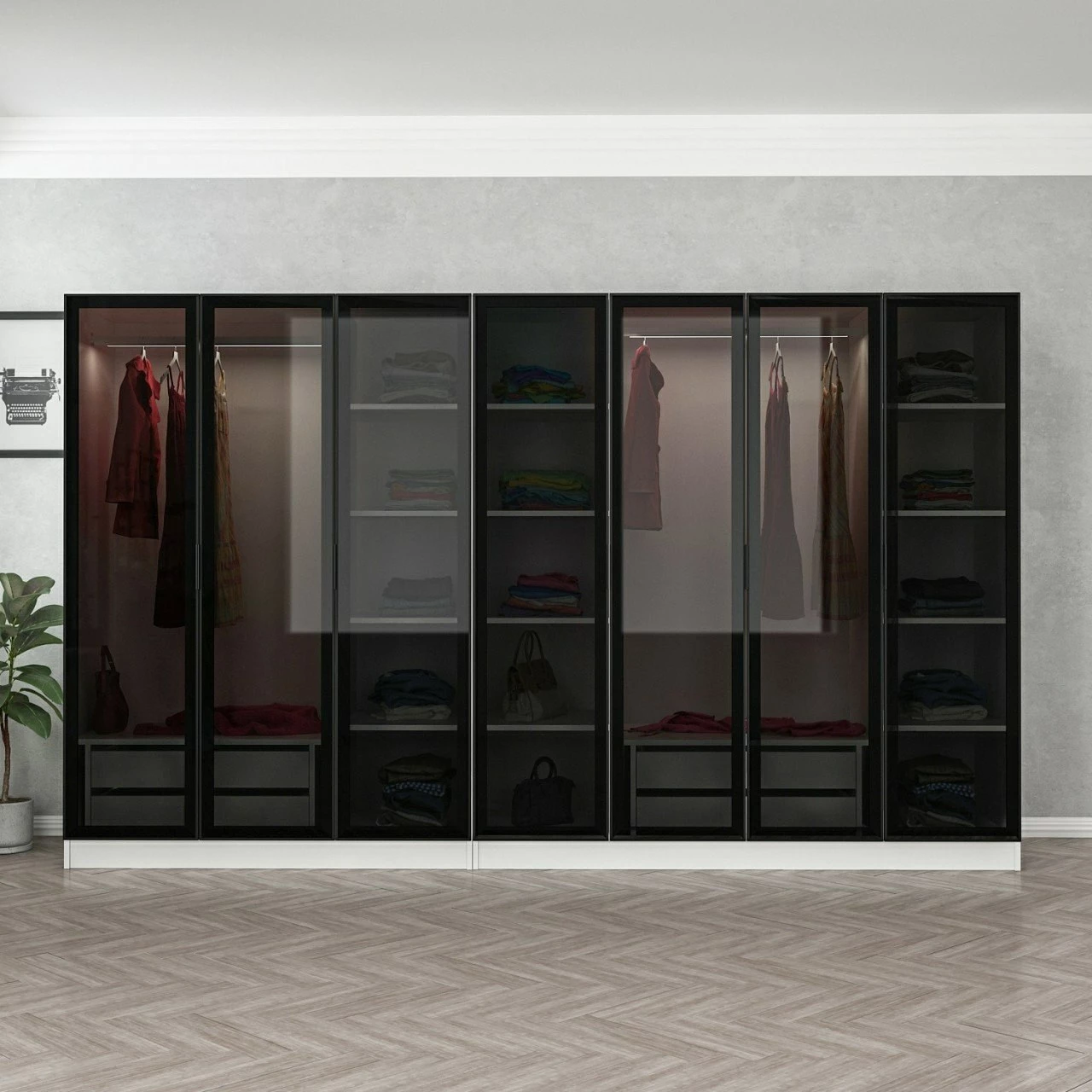 Dollap Skye Decor, bardhë e zi, 315x190x52cm, 10 pjesë