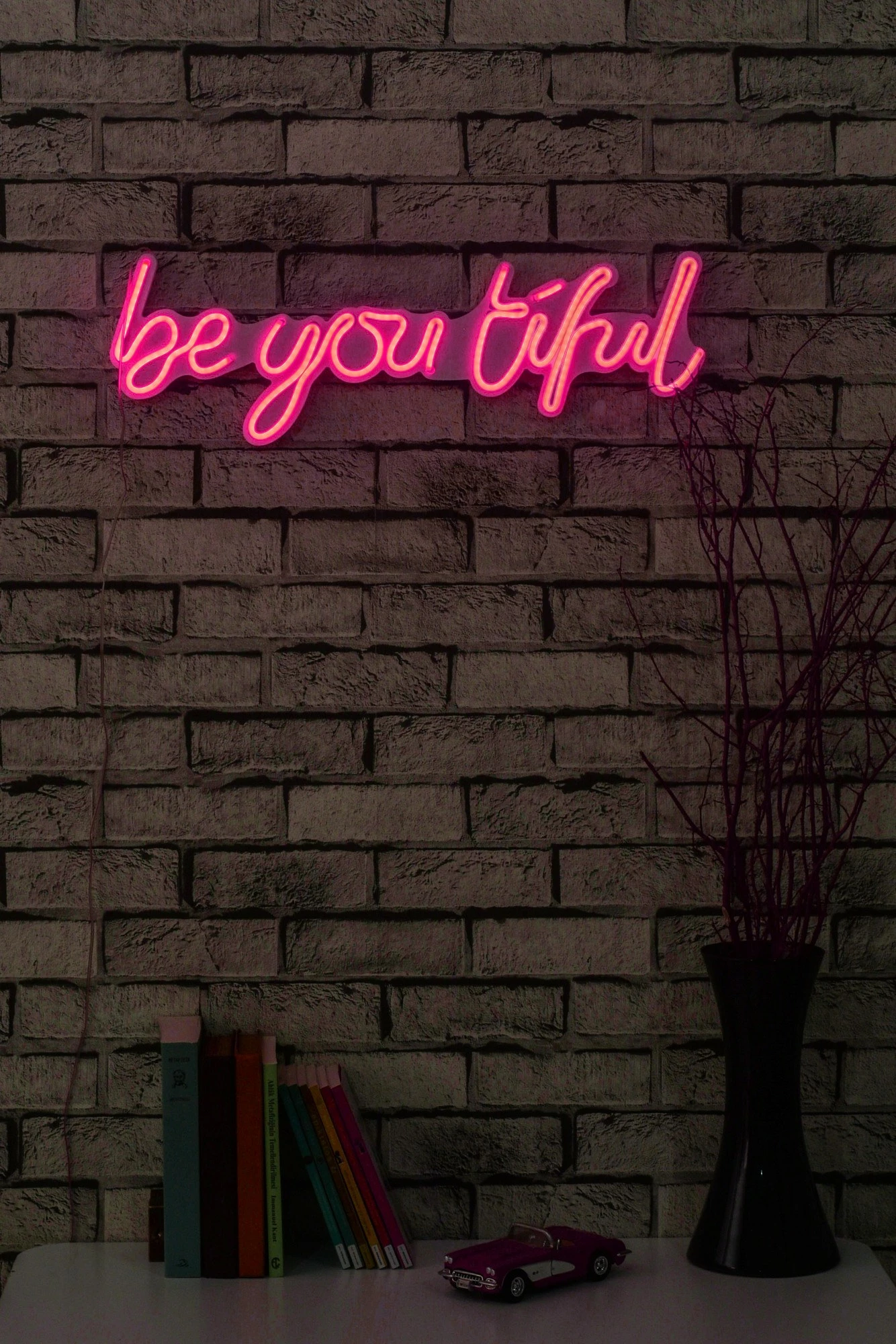 Dritë dekorative LED në mur, 'be you tiful', plastikë, ngjyrë rozë - 3