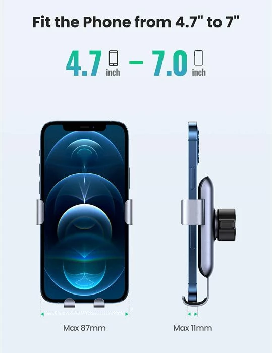 Mbajtës celulari për veturë UGREEN Gravity 30401, montim në grila ajrimi, 4.7-7\", rrotullim 360°, i zi