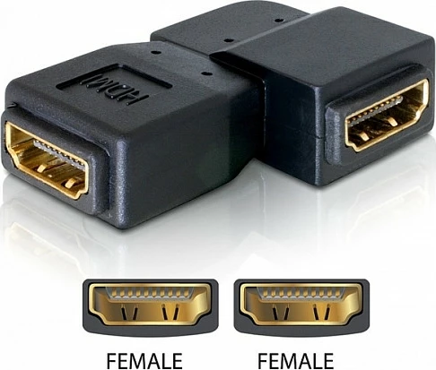 Adapter HDMI DeLOCK HDMI 1.3 femër-në-femër 90°, i zi