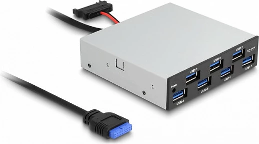 Hub USB DeLOCK 3.5″ Front Panel, 7x USB-A USB 3.2 Gen 1, 5 Gbps, metal, zi/hirtë