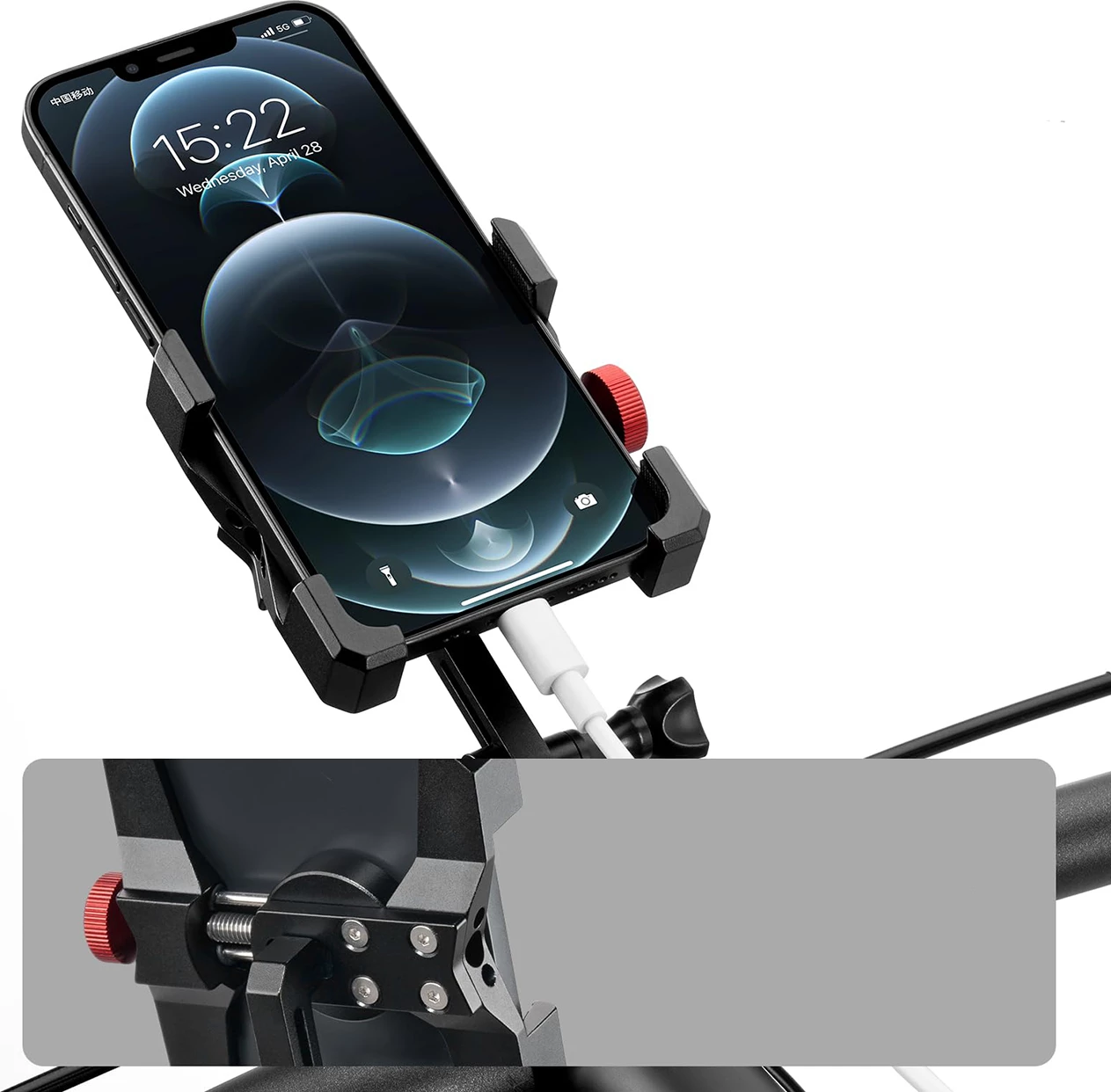 Mbajtëse telefoni për timon biçiklete Rockbros 25210039001, 4.7-7.1 inç, alumini, clamp, e zezë
