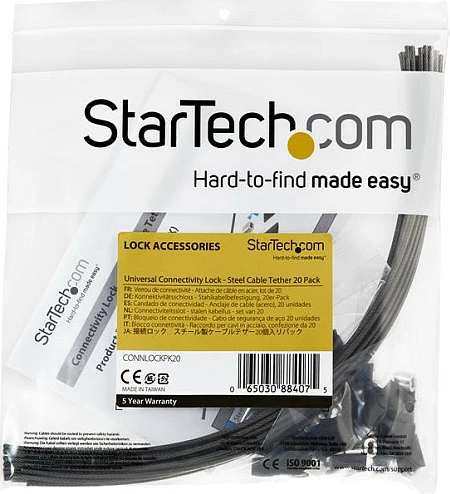 Kabllo sigurie StarTech, e rregullueshme, 30 cm, paketë 20 copë, e zezë
