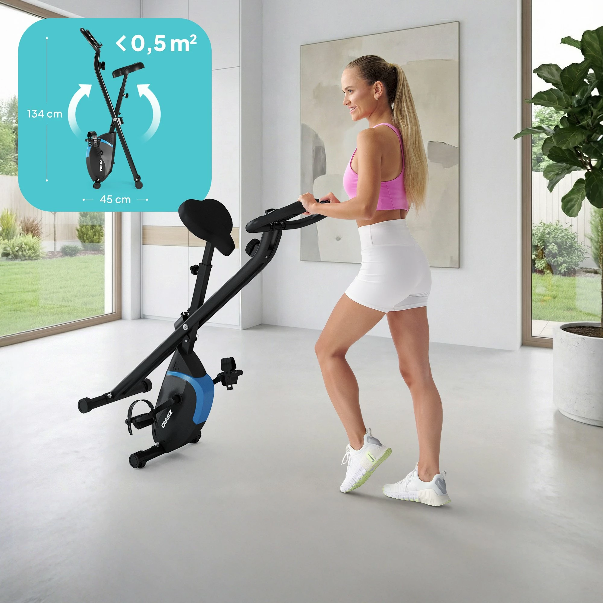 Biçikletë statike Zipro Future X, rezistencë magnetike 8 nivele, e palosshme vertikale, max 110 kg, e zezë