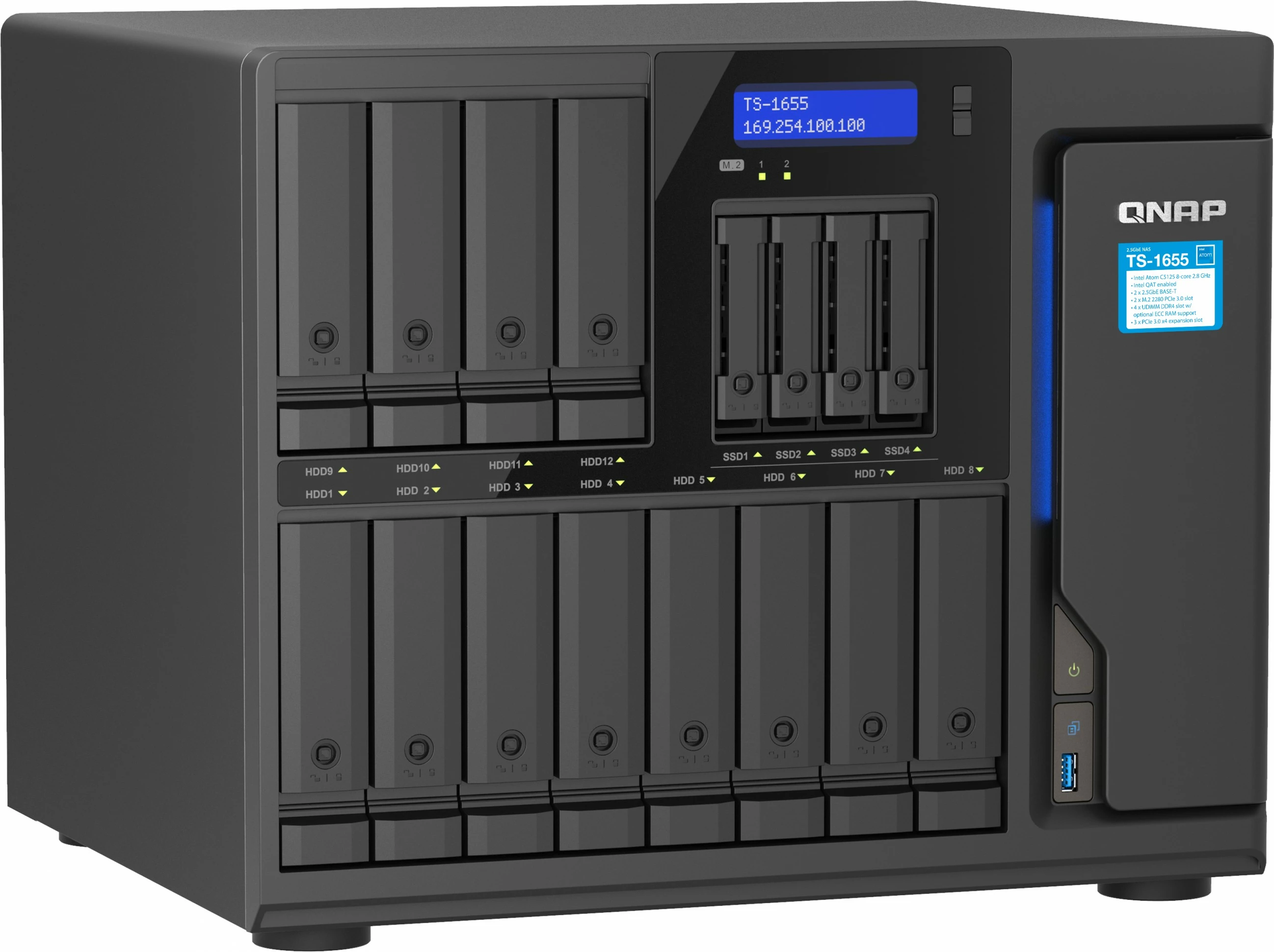 NAS QNAP TS-1655-8G, Intel Atom C5125, 16 vende për disqe, 8GB RAM, e zezë